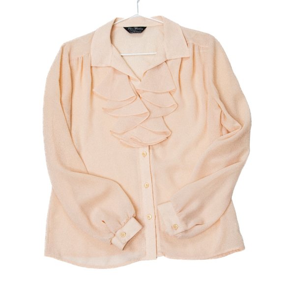 Vintage Ruffle Button Down Dress Shirt | Elise Whitely Women's Peach Size 12 - Picture 5 of 9